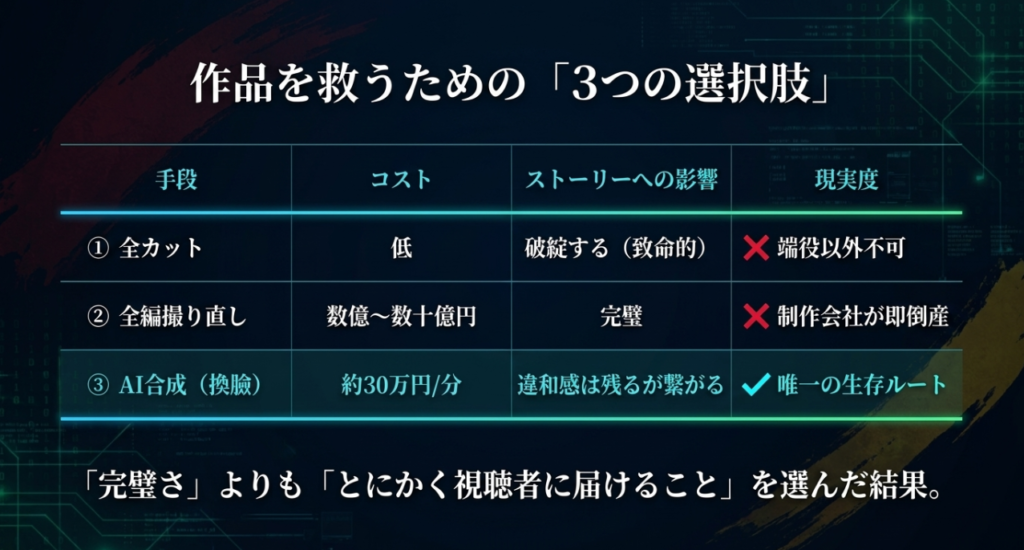 お蔵入りを防ぐAI合成というコスト戦略
